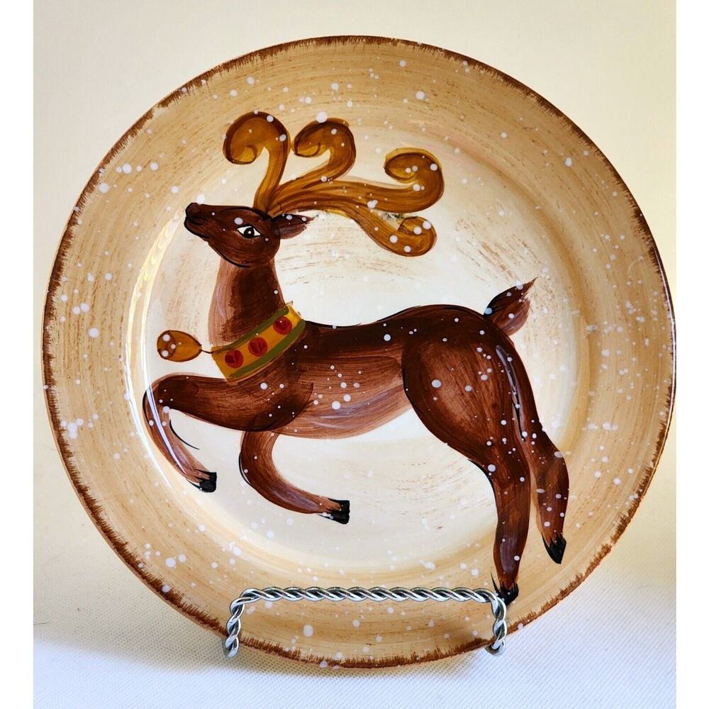 Tabletops Gallery Winter Wonderland Reindeer Plate Hand Painted Christmas 8.5" - Picture 2 of 8